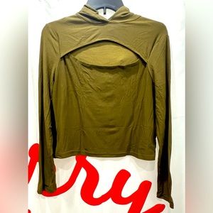 Solid Color Hollow Drawstring Hooded Cropped Sports Sweatshirt